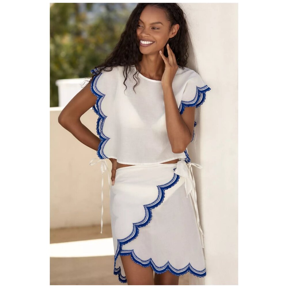 ANTHROPOLOGIE Maeve | Cotton Embroidered Scallop Hem Mini Cover-Up Skirt | NWT